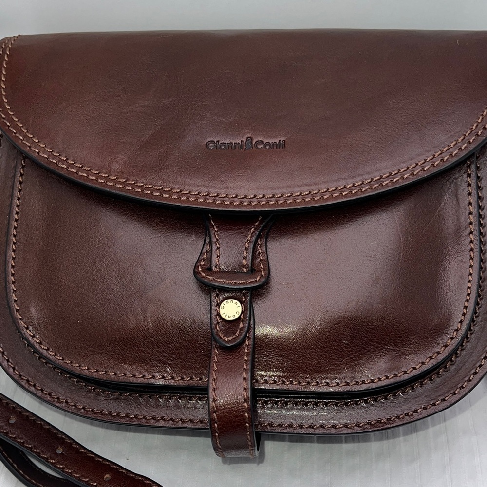 Gianni Conti Brown Leather Crossbody Saddle Bag Classic Chocolate Excellent New - Picture 15 of 16